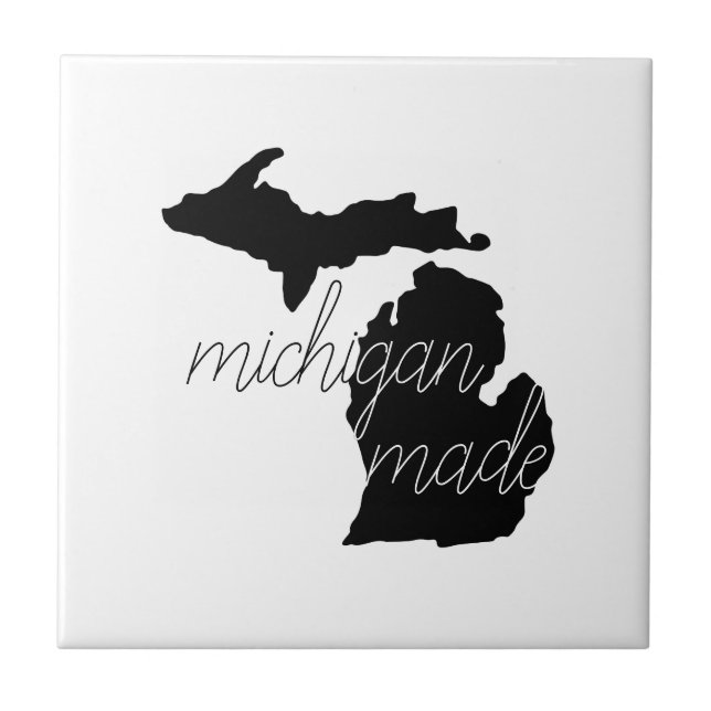 Black Silhouette With Michigan Made Typography Tile (Front)