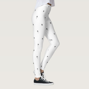Black Silhouettes of Coconut Trees and Aliens Leggings