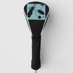 Black silhouettes of golf items on blue background head cover