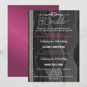 Black Silk, Pearls & Pink Adult Joint Birthday Invitation