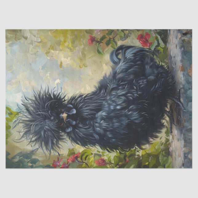 Black Silkie Chicken Painting Decoupage Tissue Paper (Front)