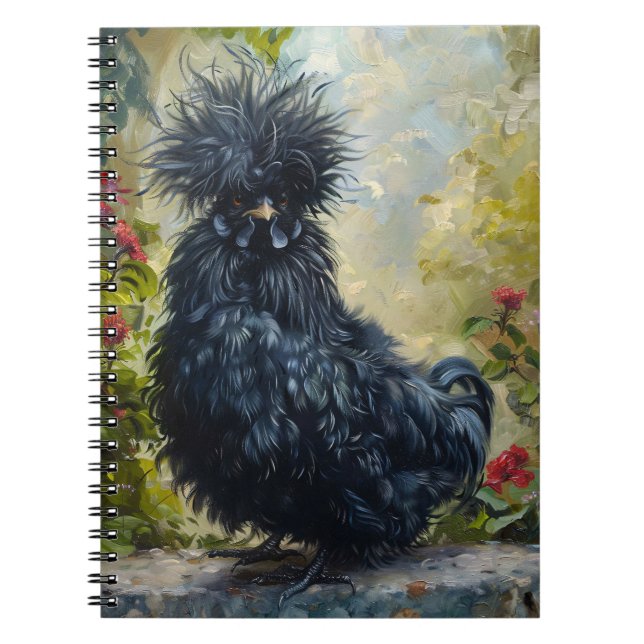 Black Silkie Chicken Painting Notebook (Front)