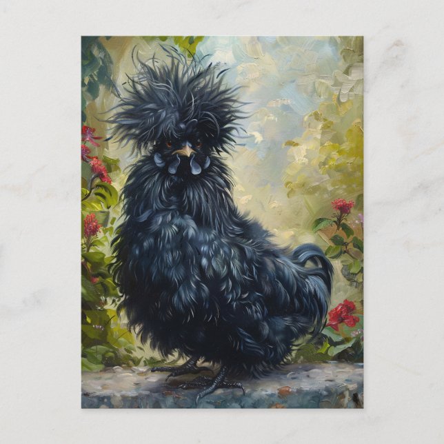 Black Silkie Chicken Painting Postcard (Front)