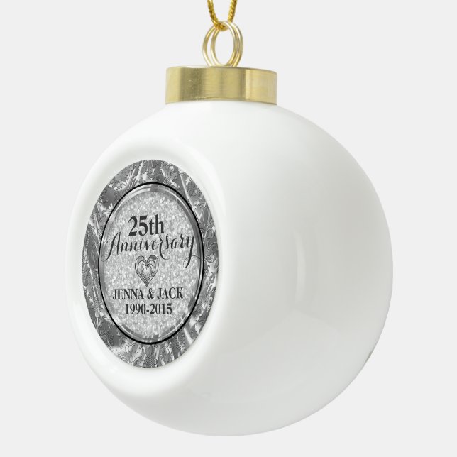 Black & Silver 25th Wedding Anniversary Ornament (Right)