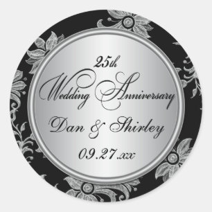 Black, Silver 25th Wedding Anniversary Sticker