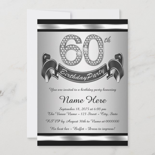 Black Silver 50th Birthday Party Invitation (Front)
