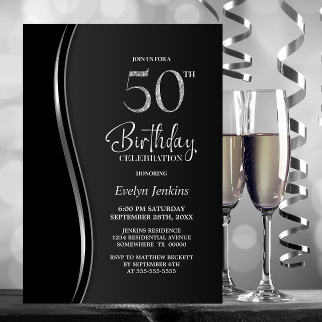 Black Silver 50th Birthday Party Invitation (Creator Uploaded)