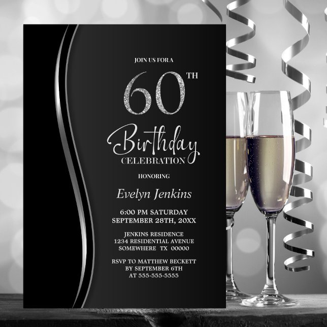 Black Silver 60th Birthday Party Invitation (Creator Uploaded)