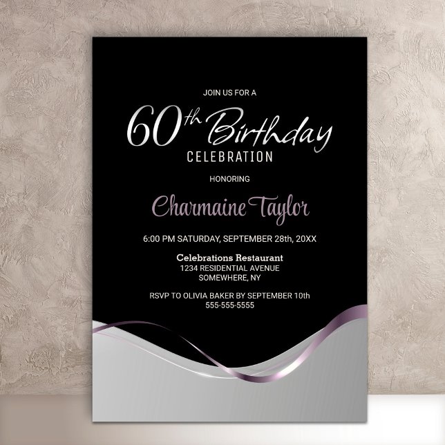 Black Silver 60th Birthday Party Invitation (Creator Uploaded)