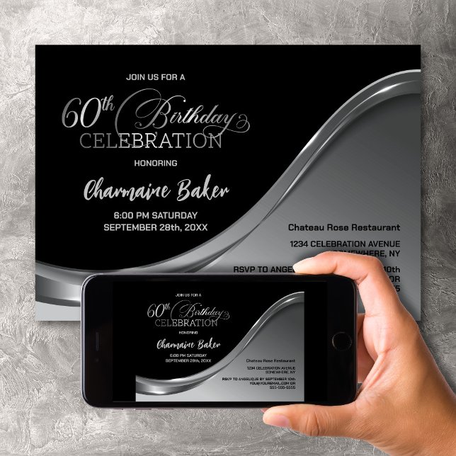 Black Silver 60th Birthday Party Invitation (Creator Uploaded)