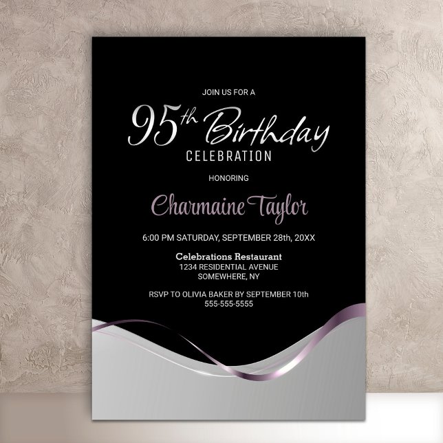 Black Silver 95th Birthday Party Invitation (Creator Uploaded)