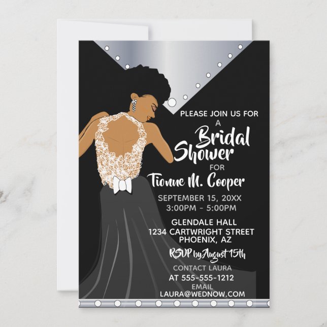  Black & Silver African American Bridal Shower Invitation (Front)