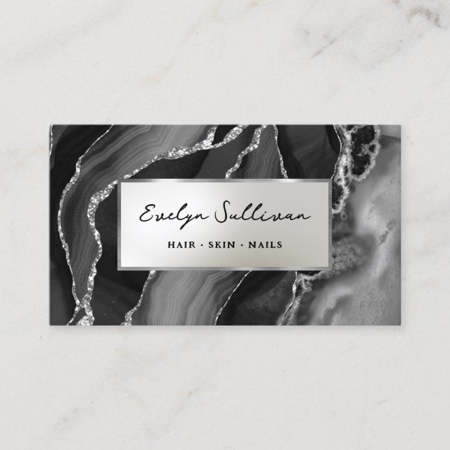 Black Silver Agate Business Card (Front)