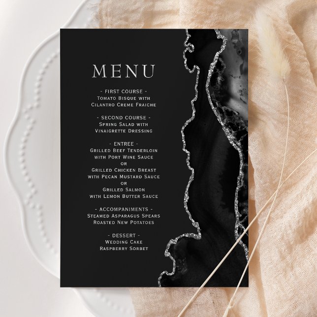 Black Silver Agate Dark Wedding Menu (Creator Uploaded)
