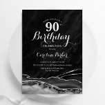 Black Silver Agate Marble 90th Birthday Invitation<br><div class="desc">Black and silver agate 90th birthday party invitation. Elegant modern design featuring royal blue watercolor agate marble geode background,  faux glitter silver and typography script font. Trendy invite card perfect for a stylish women's bday celebration. Printed Zazzle invitations or instant download digital printable template.</div>