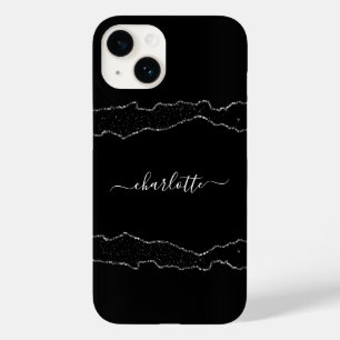 Black silver agate marble name script Case-Mate iPhone 14 case