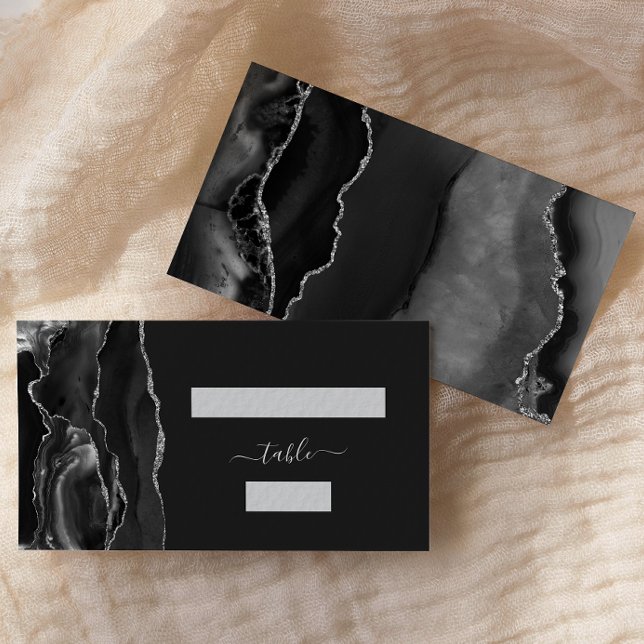 Black Silver Agate Wedding Escort Place Card (Creator Uploaded)