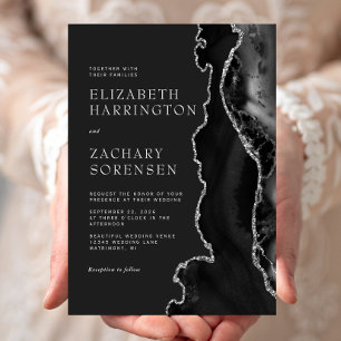 Black Silver Agate Wedding Invitation