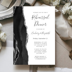  Black Silver Agate Wedding Rehearsal Dinner Invitation