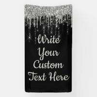 Black Silver Anniversary Backdrop Birthday Glitter