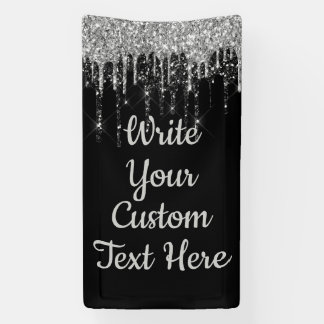 Black Silver Anniversary Backdrop Birthday Glitter Banner
