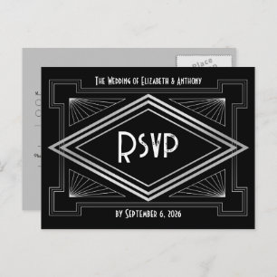 Black & Silver Art Deco Gatsby-Inspired Wedding Postcard