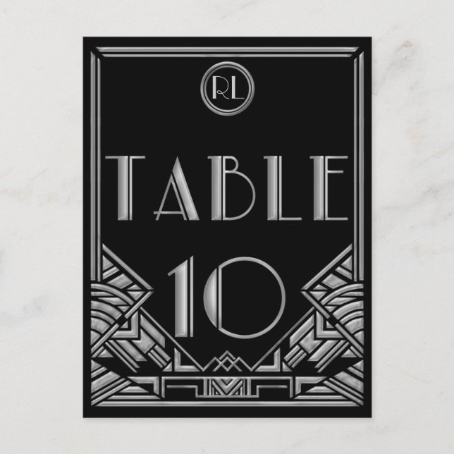 Black Silver Art Deco Gatsby Style Table Number 10 Postcard (Front)