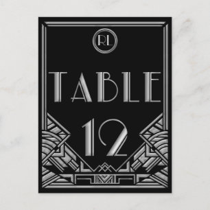 Black Silver Art Deco Gatsby Style Table Number 12 Postcard