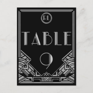 Black Silver Art Deco Gatsby Style Table Number 9 Postcard