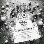 Black Silver Balloon Arch 80th Birthday Party Invitation<br><div class="desc">Celebrate in style with this vibrant and eye-catching 80th birthday party invitation, featuring a stunning cascading balloon arch design in shades of black and silver, and accented with white. The bold '80' at the centre adds a playful yet chic touch, perfectly setting the tone for a memorable celebration. The design...</div>