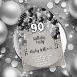 Black Silver Balloons 90th Birthday Party Acrylic Invitations<br><div class="desc">Celebrate in style with this vibrant and eye-catching 90th birthday party invitation, featuring a stunning cascading balloon arch design in shades of black and silver, and accented with white. The bold '90' at the centre adds a playful yet chic touch, perfectly setting the tone for a memorable celebration. The design...</div>