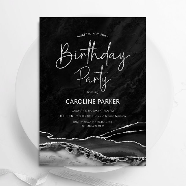 Black Silver Birthday Any Age Invitation (Creator Uploaded)