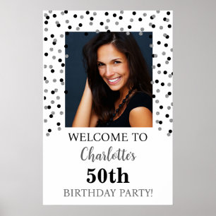 Black Silver Birthday Party Custom 20x30 Photo Poster
