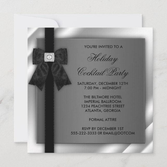 Black Silver Black Tie Party Black Tie Formal Invitation (Front)