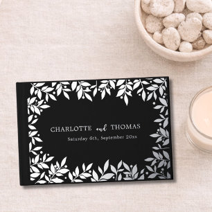 Black silver botanical luxury wedding  guest book