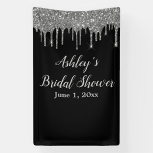Black & Silver Bridal Shower Backdrop Photo Booth Banner