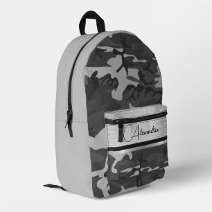Black Silver Camo Shimmery Chic Personalised Printed Backpack