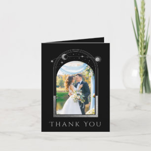 Black Silver Celestial Photo Wedding Thank You Card