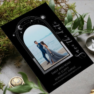 Black Silver Celestial Sun Moon Stars Photo Save The Date