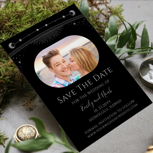 Black Silver Celestial Wedding Photo Save The Date (Creator Uploaded)
