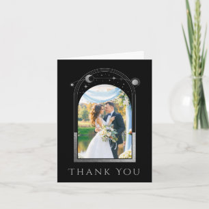 Black Silver Celestial Wedding Photo Thank You Card