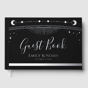 Black Silver Celestial Wedding Sun Moon Stars Guest Book