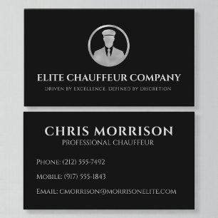 Black Silver Chauffeur Driver Metallic  Business Card