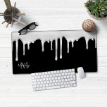 Black Silver Chrome Metallic Drips Monogram Desk Mat<br><div class="desc">Girly Black and Silver Chrome Metallic Drips Monogram Mouse Pad Desk Mat with our trendy faux chrome drips in chic lux silver on a modern black background. Please contact us at cedarandstring@gmail.com if you need assistance with the design or matching products.</div>