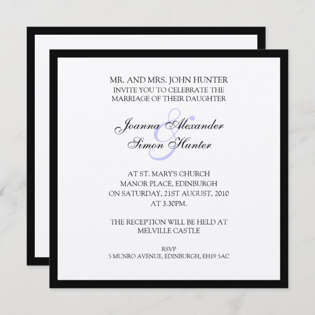 Black & Silver Classic Wedding Invitiation Invitation (Front/Back)