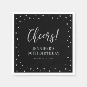 Black & Silver Confetti Adult Birthday Party Napkin