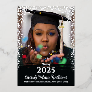 Black Silver Confetti Foil Graduation Announcement