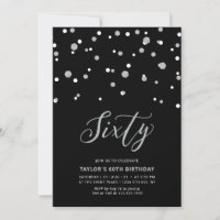 Black & Silver Confetti Sixty 60th Birthday Party 