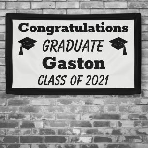 Black Silver Congratulations Graduate Graduation Banner