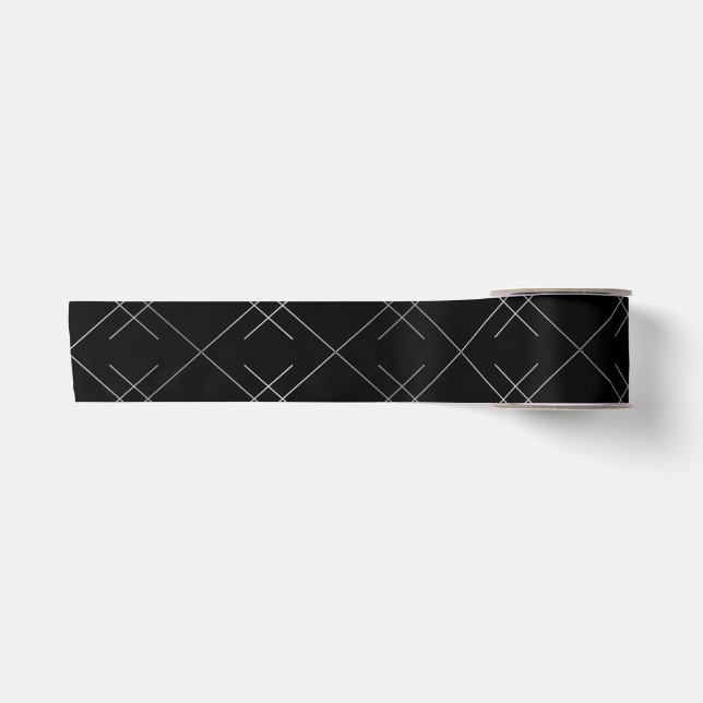 Black-silver, cool, elegant, simple modern pattern satin ribbon (Front)